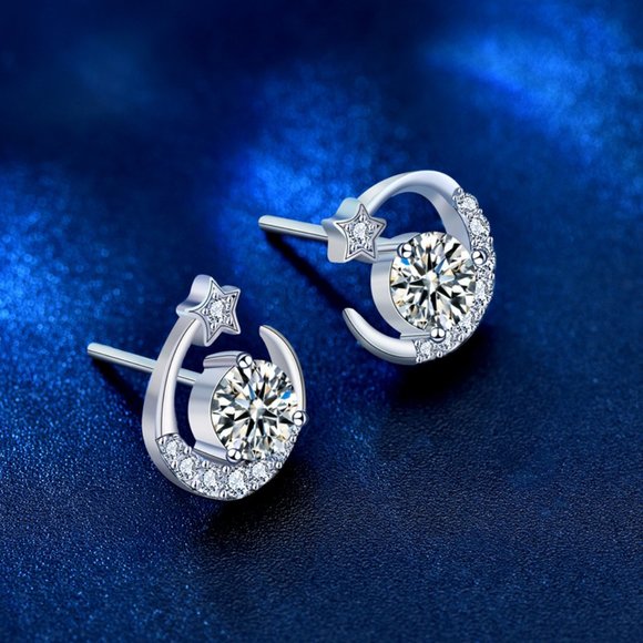 Certified 1 ct. t.w. Moissanite Diamond Moon Star Stud Earrings NEW - Picture 3 of 9